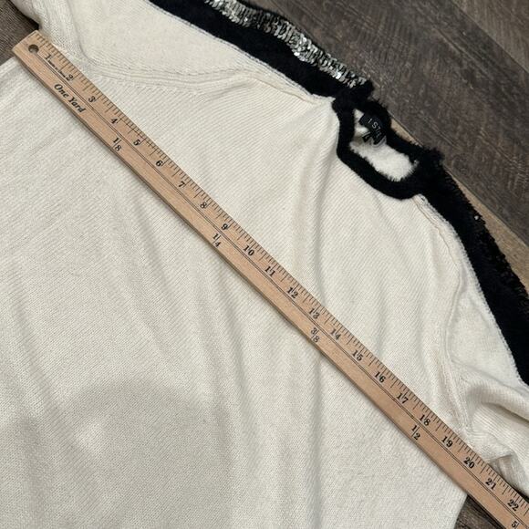 1.STATE Sequin Sleeve Stripe Cotton Blend Crewneck Sweater Cream Size L - Picture 8 of 11